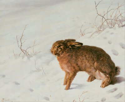 Lebre na neve de Louis Ferdinand von Rayski